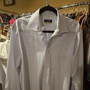 Chaps | Light Purple Blue & White Plaid Wrinkle-FreevButton-Up Long Sleeve Shirt